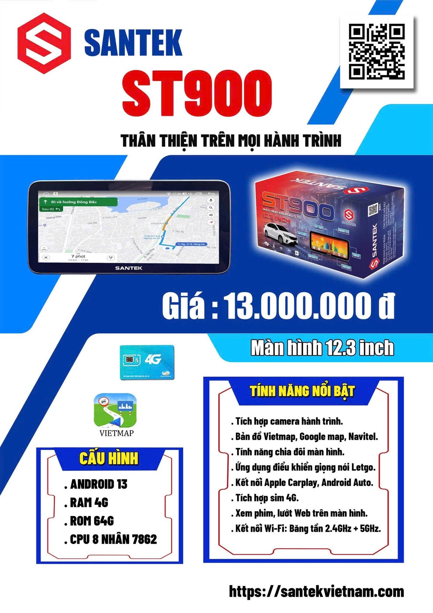 🚘 SANTEK – NÂNG CẤP TRẢI NGHIỆM LÁI XE VỚI MÀN HÌNH 12.3 INCH