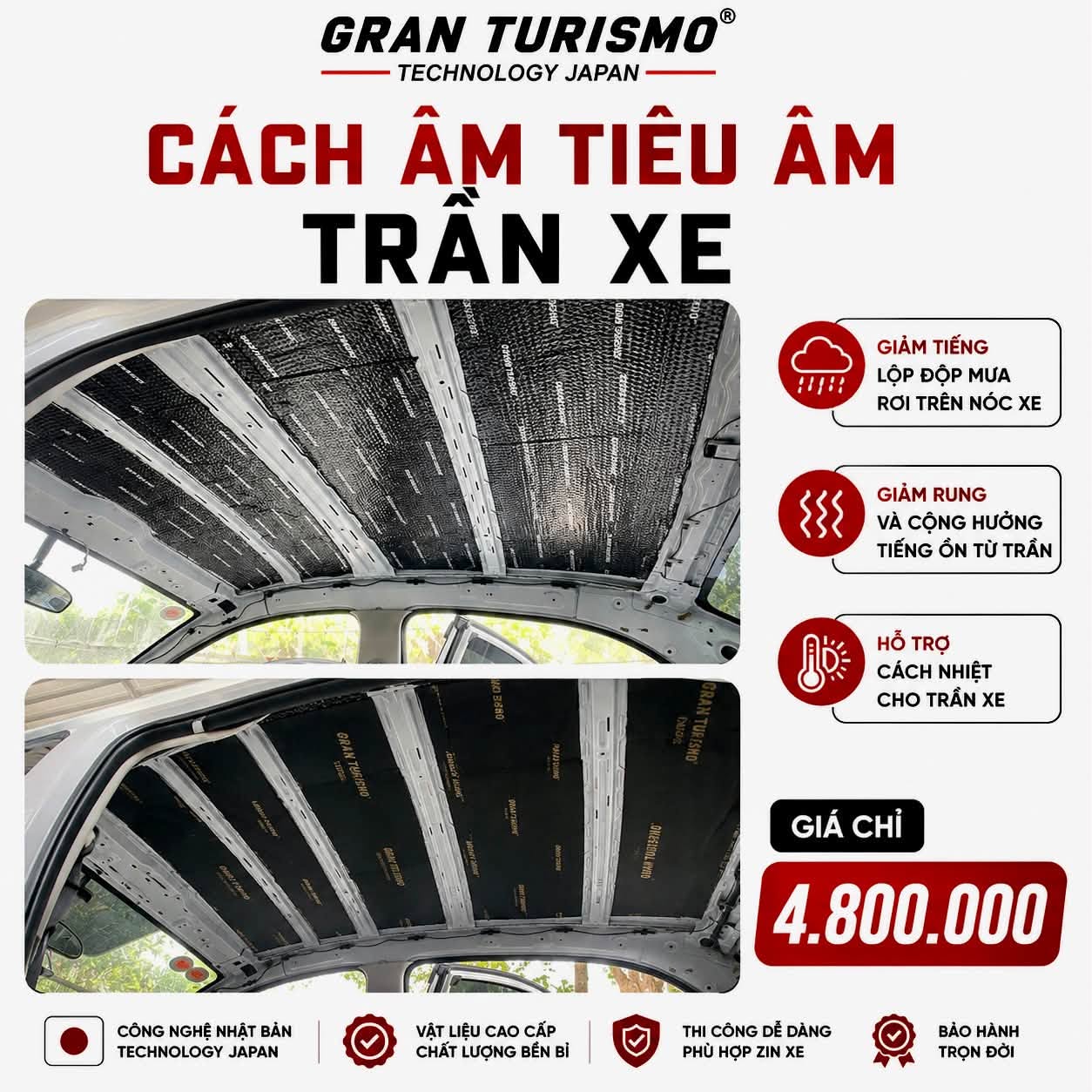 Cách âm chống ồn trần xe Gran Turismo